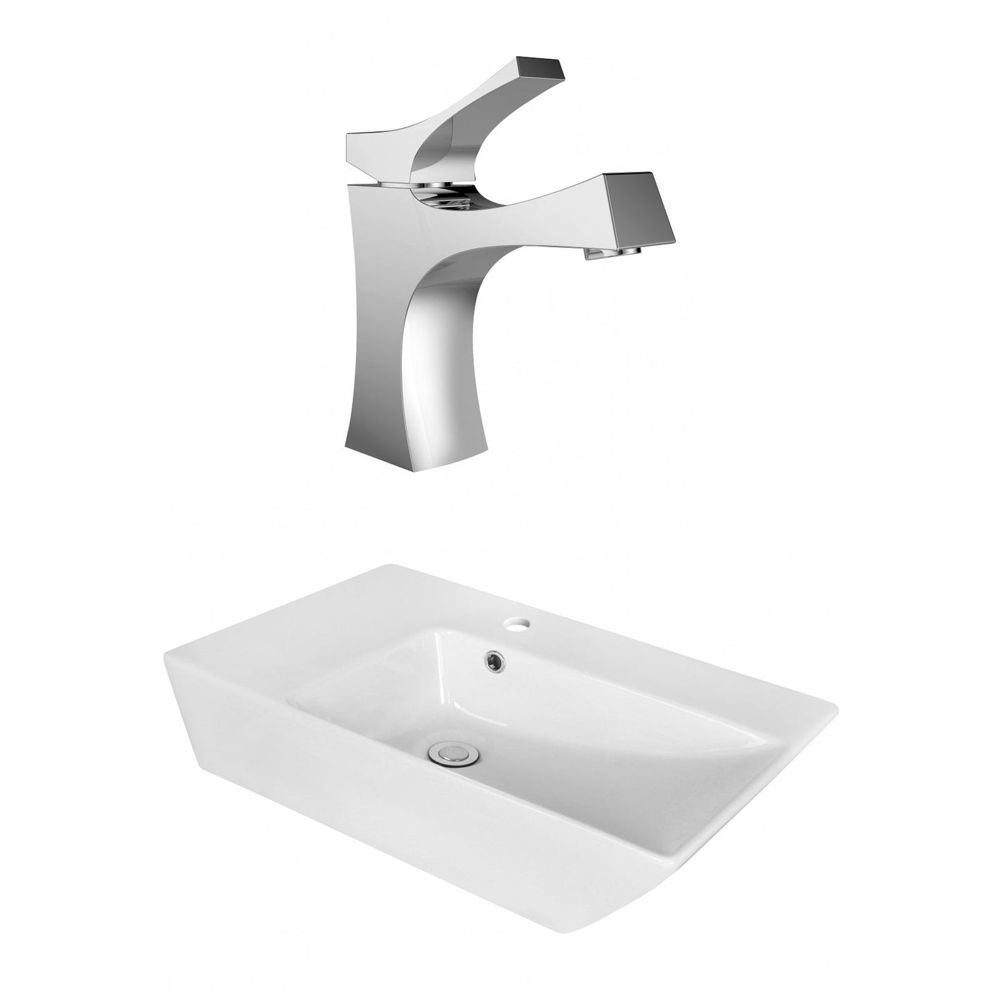 American Imaginations AI-18059 26" White Rectangular Ceramic Above Counter Bathroom Vessel Sink Set