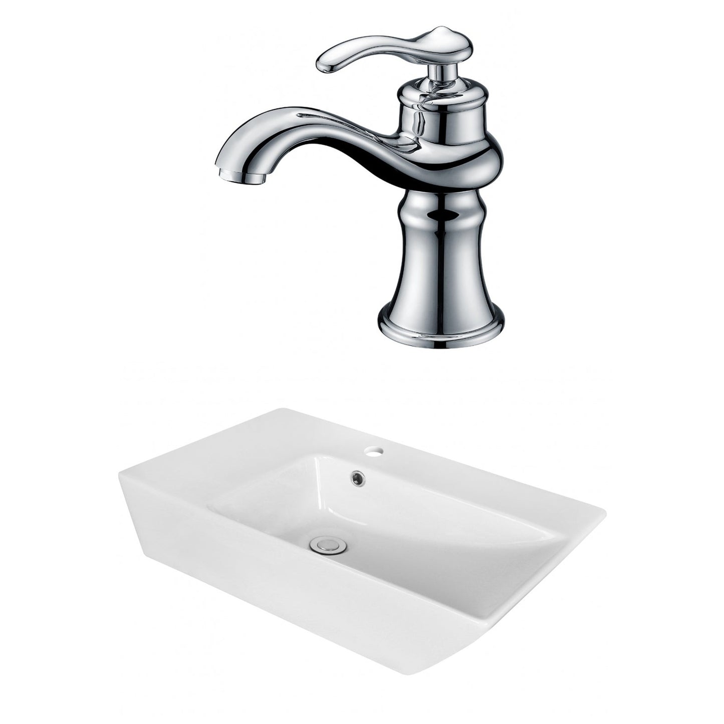 American Imaginations AI-18060 26" White Rectangular Ceramic Above Counter Bathroom Vessel Sink Set