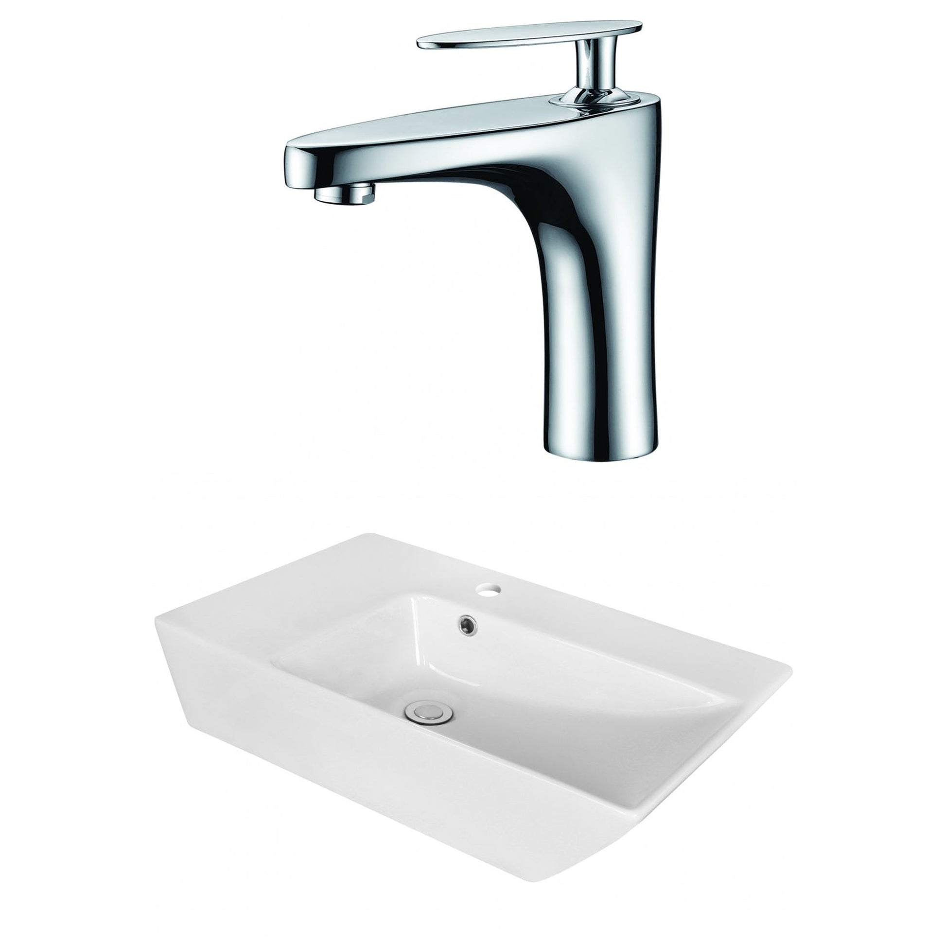 American Imaginations AI-18061 26" White Rectangular Ceramic Above Counter Bathroom Vessel Sink Set