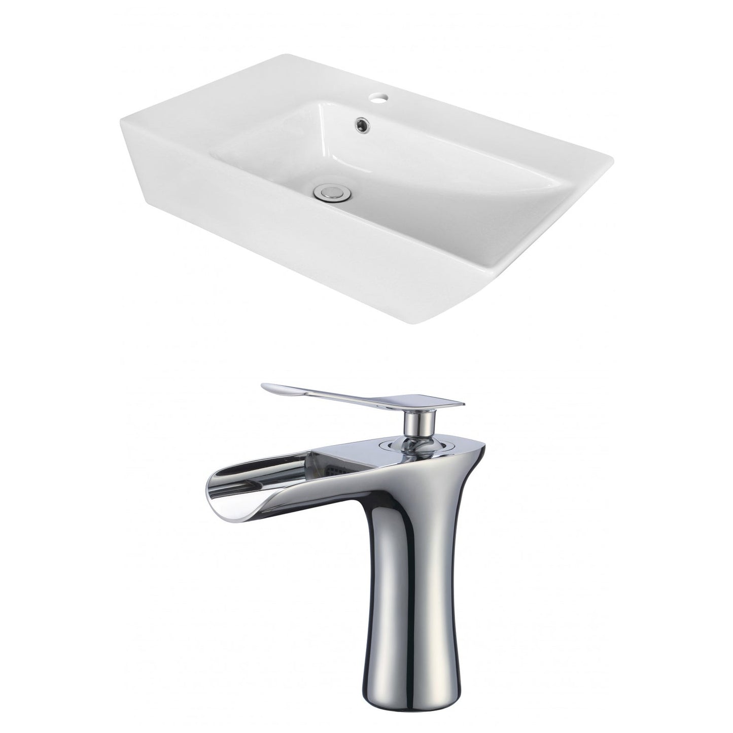 American Imaginations AI-18066 26" White Rectangular Ceramic Above Counter Bathroom Vessel Sink Set