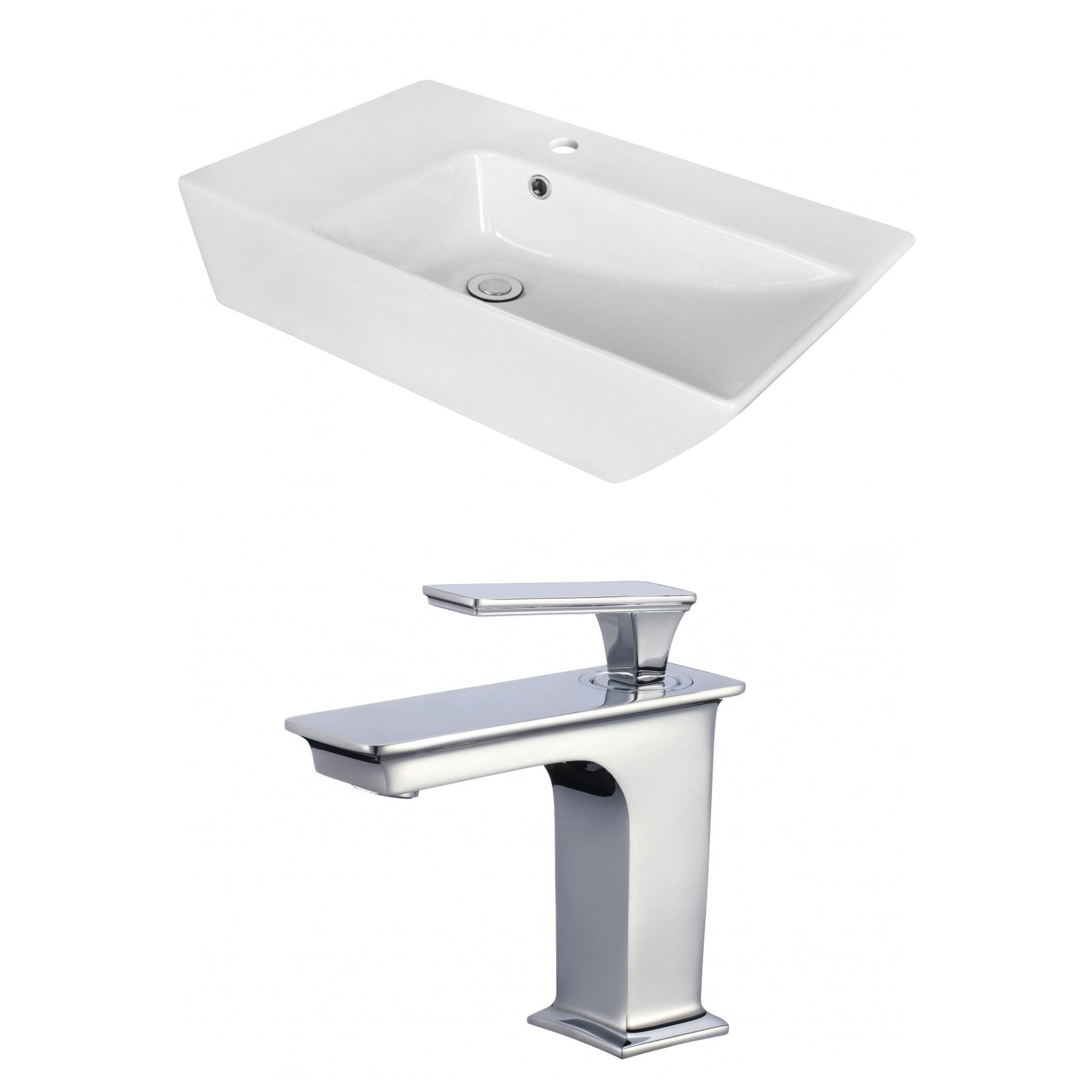 American Imaginations AI-18067 26" White Rectangular Ceramic Above Counter Bathroom Vessel Sink Set