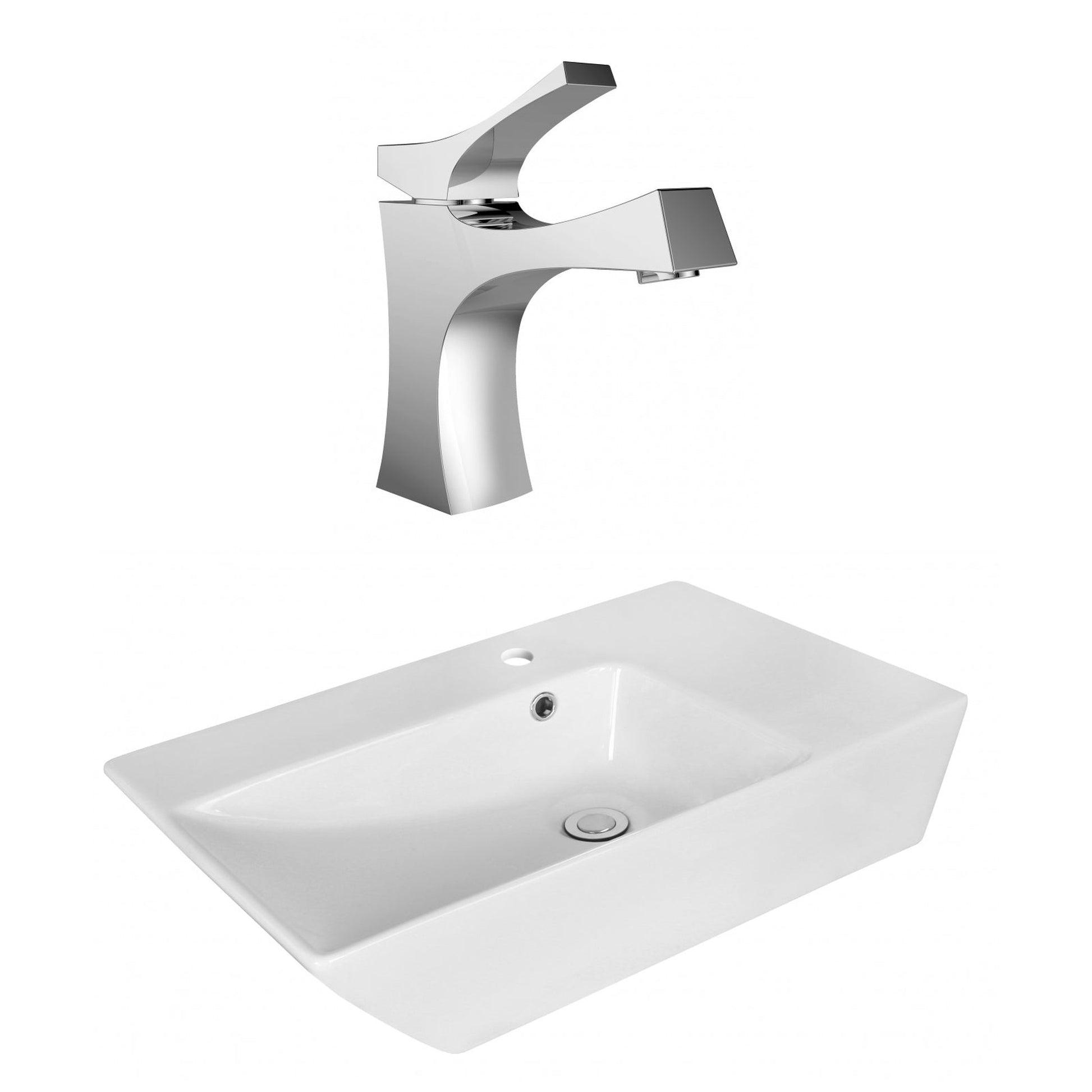 American Imaginations AI-18068 26" White Rectangular Ceramic Above Counter Bathroom Vessel Sink Set