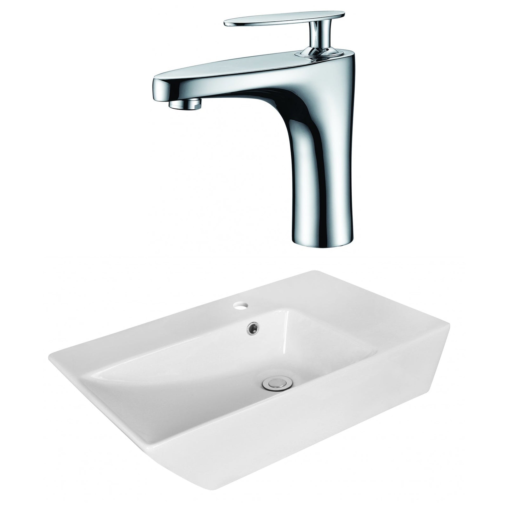 American Imaginations AI-18070 26" White Rectangular Ceramic Above Counter Bathroom Vessel Sink Set