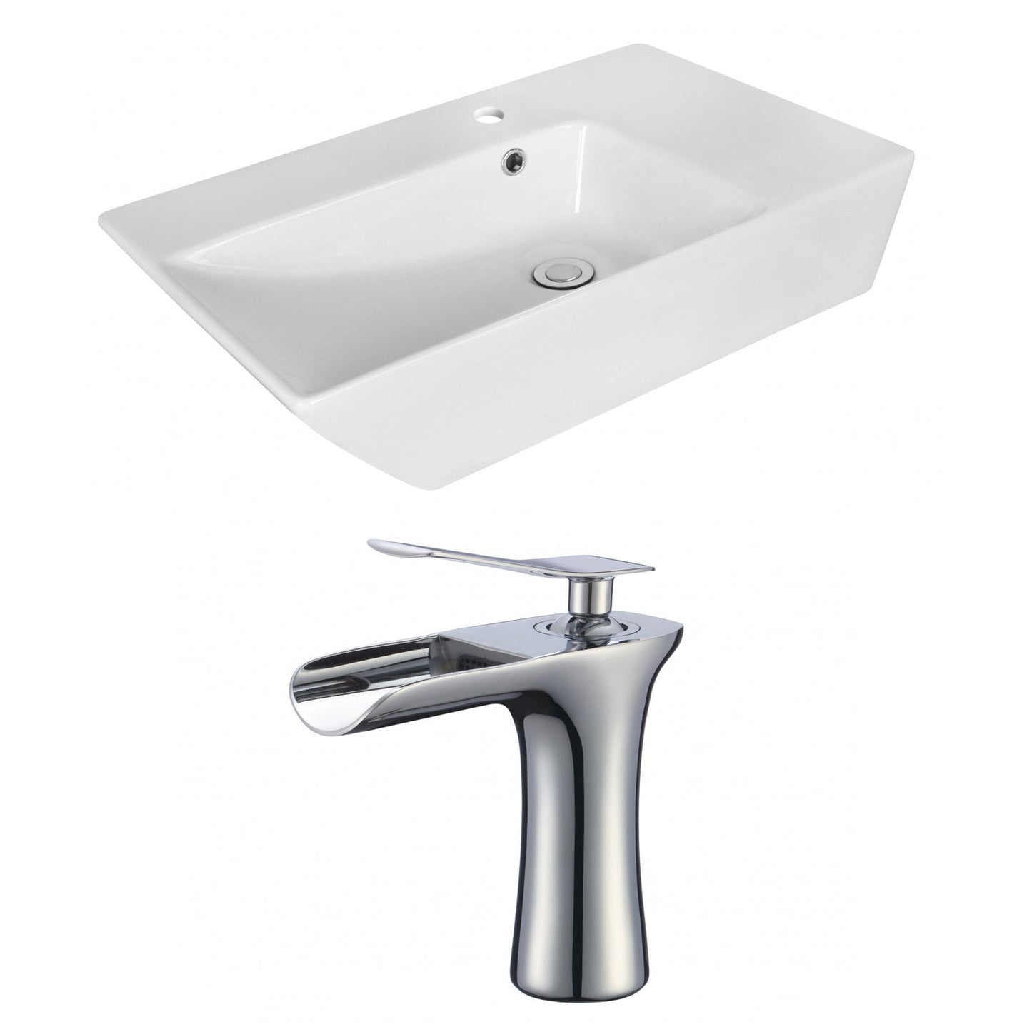 American Imaginations AI-18075 26" White Rectangular Ceramic Above Counter Bathroom Vessel Sink Set