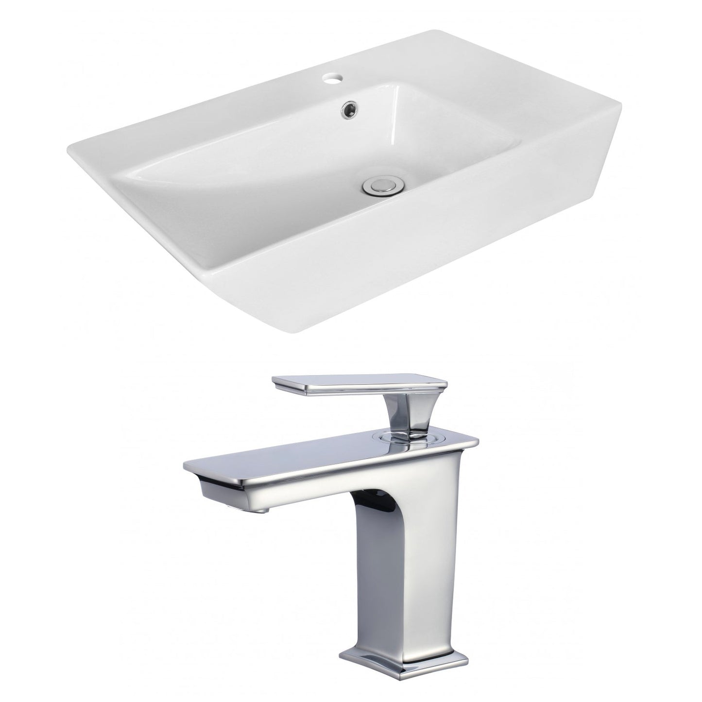 American Imaginations AI-18076 26" White Rectangular Ceramic Above Counter Bathroom Vessel Sink Set