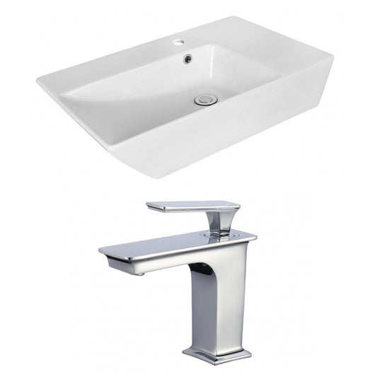 American Imaginations AI-18076 26" White Rectangular Ceramic Above Counter Bathroom Vessel Sink Set