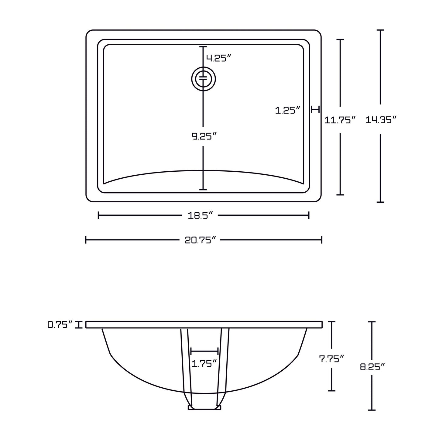 American Imaginations AI-18116 21" White Rectangle Ceramic Transitional Bathroom Undermount Sink
