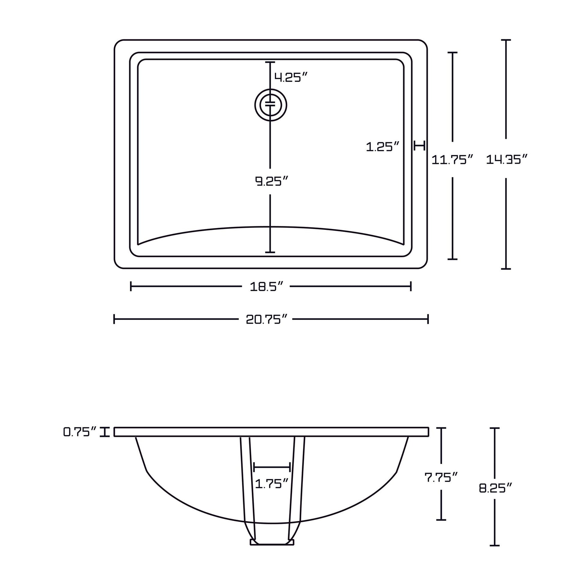 American Imaginations AI-18116 21" White Rectangle Ceramic Transitional Bathroom Undermount Sink