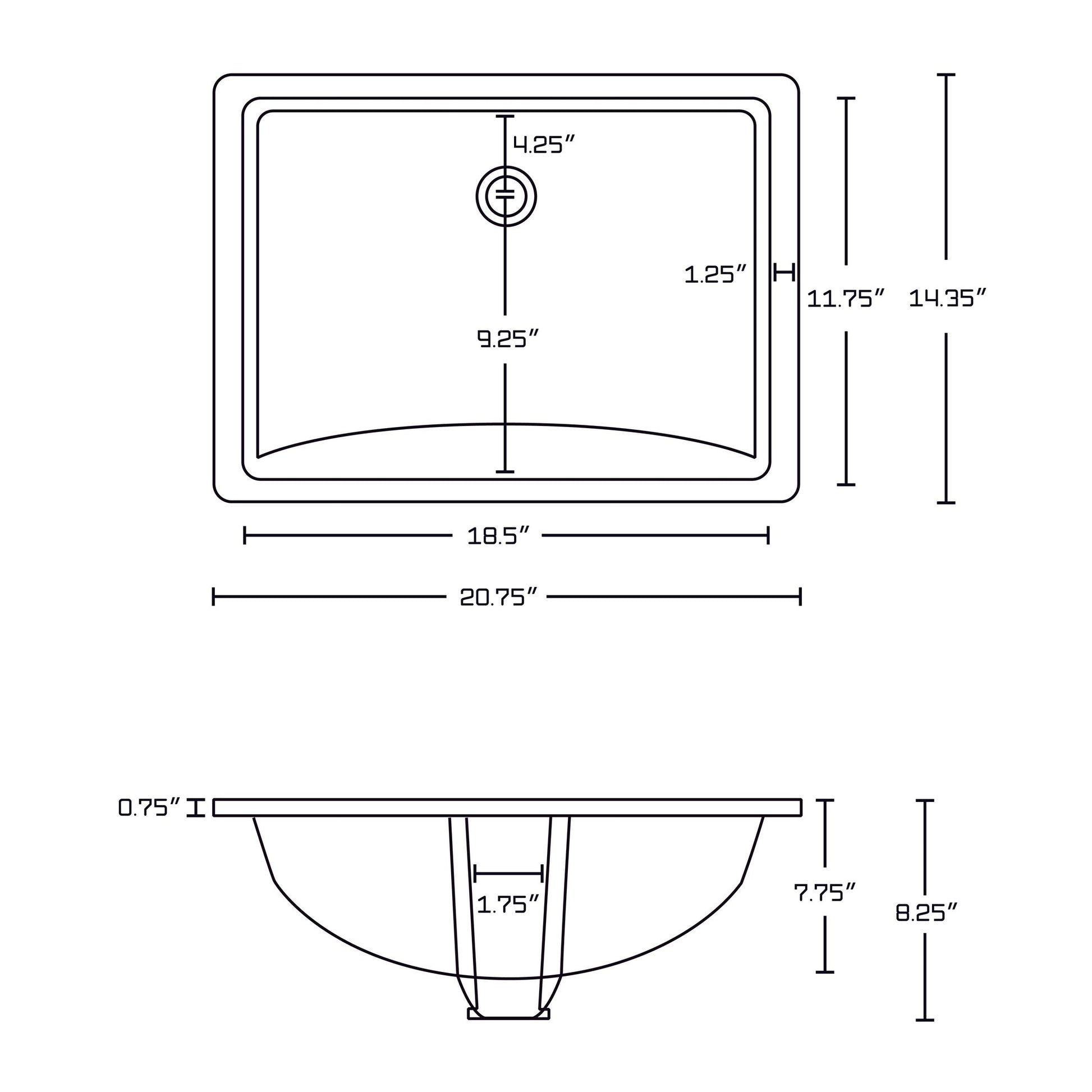 American Imaginations AI-20533 21" White Rectangular Ceramic Undermount Bathroom Sink Set