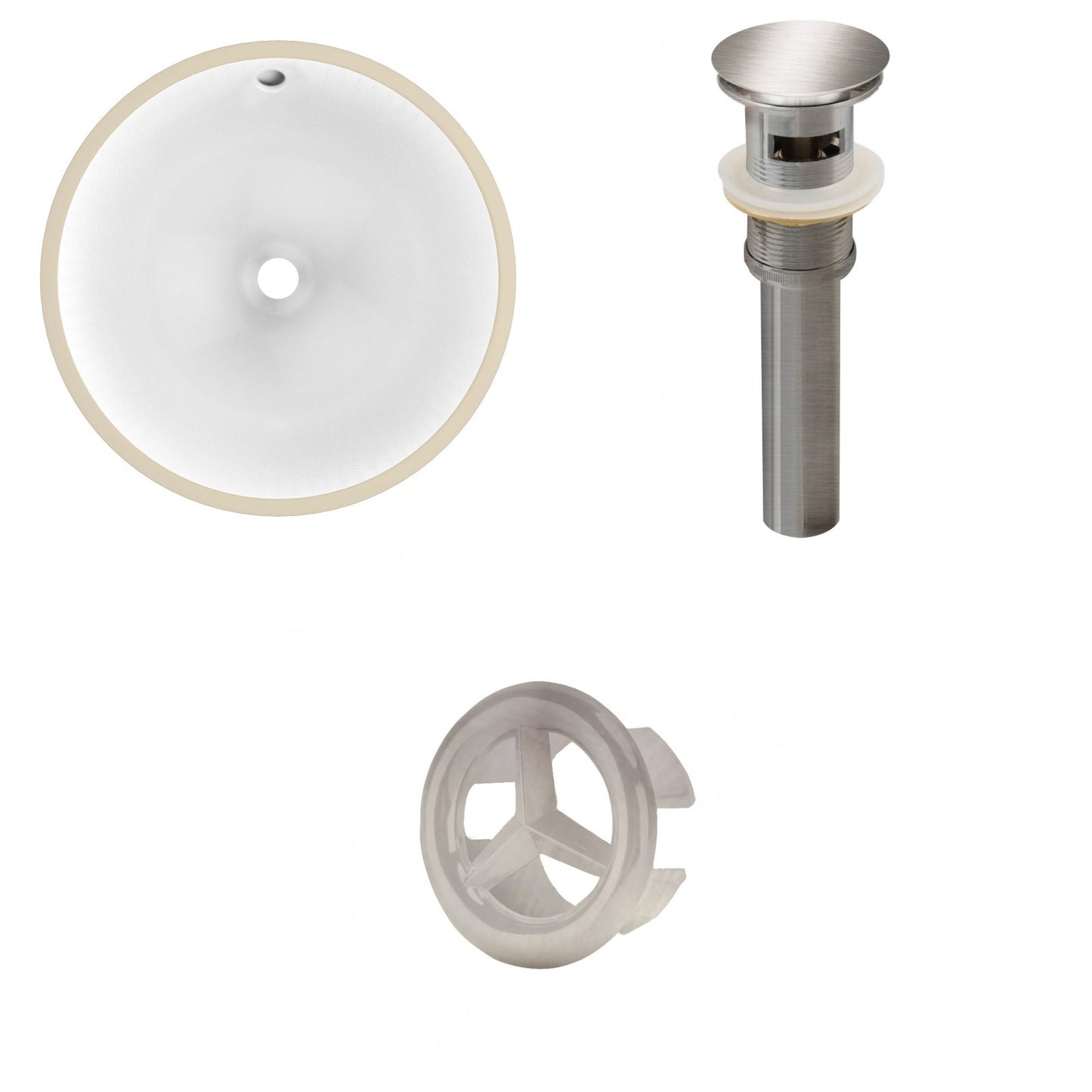 American Imaginations AI-20600 15" White Round Ceramic Undermount Bathroom Sink Set