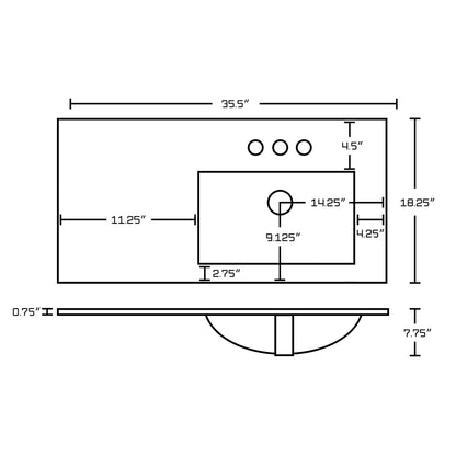 American Imaginations AI-21168 36" White Rectangular Drop In Transitional Ceramic Top Set