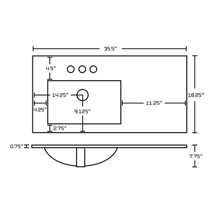 American Imaginations AI-21883 36" White Rectangular Drop In Transitional Ceramic Top Set