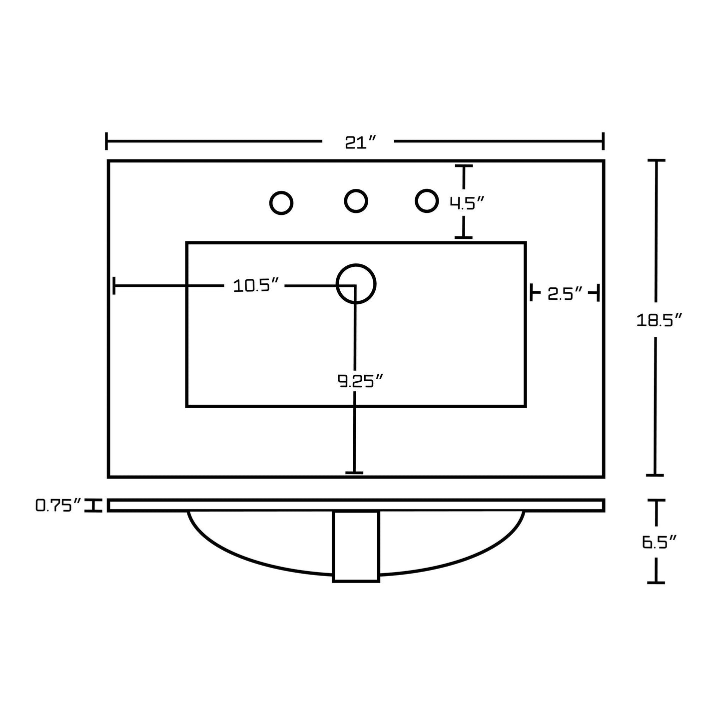 American Imaginations AI-22239 21" White Rectangular Drop In Transitional Ceramic Top Set