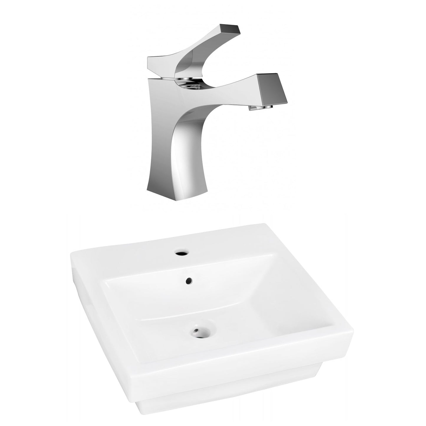 American Imaginations AI-22407 21" White Rectangular Ceramic Above Counter Bathroom Vessel Sink Set