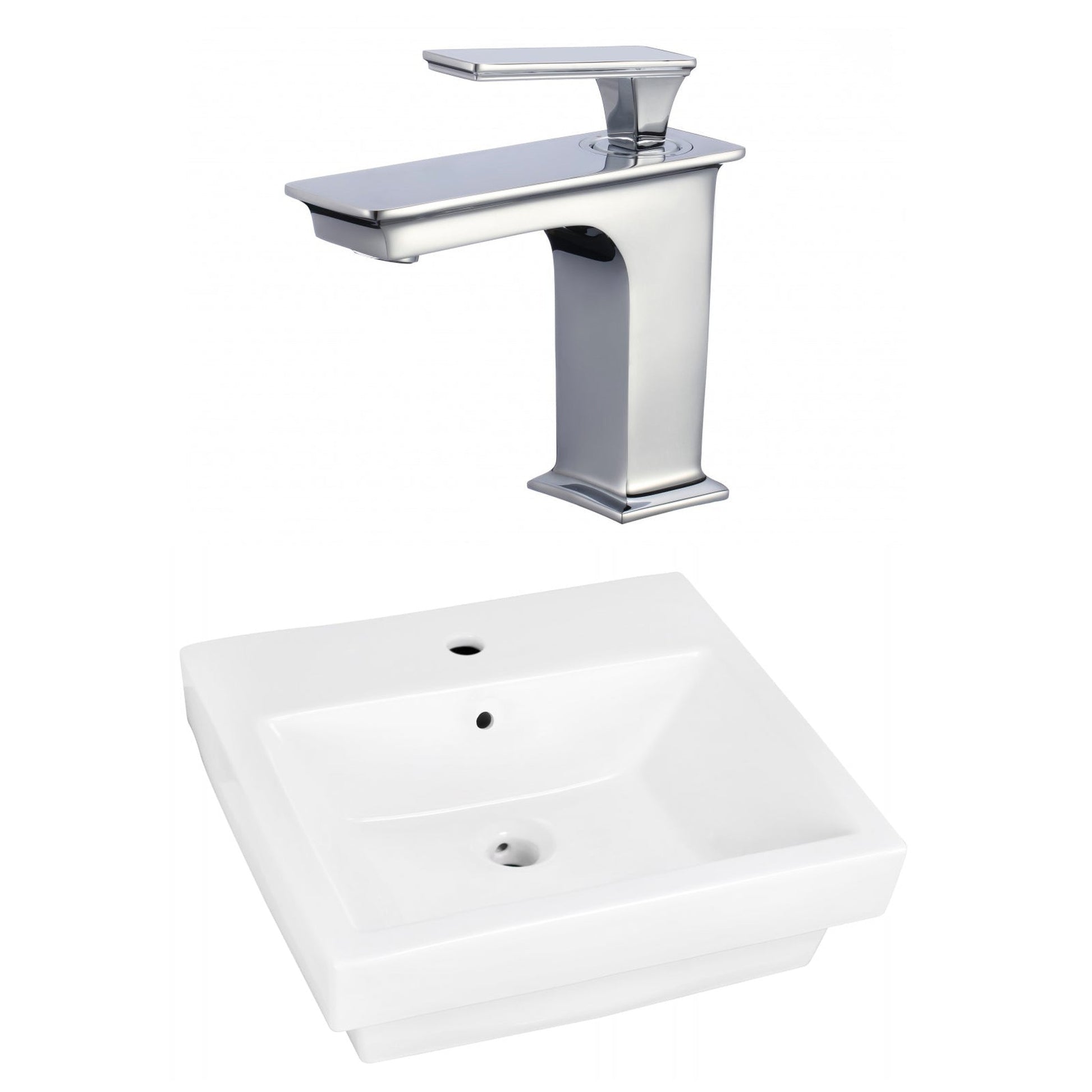 American Imaginations AI-22415 21" White Rectangular Ceramic Above Counter Bathroom Vessel Sink Set
