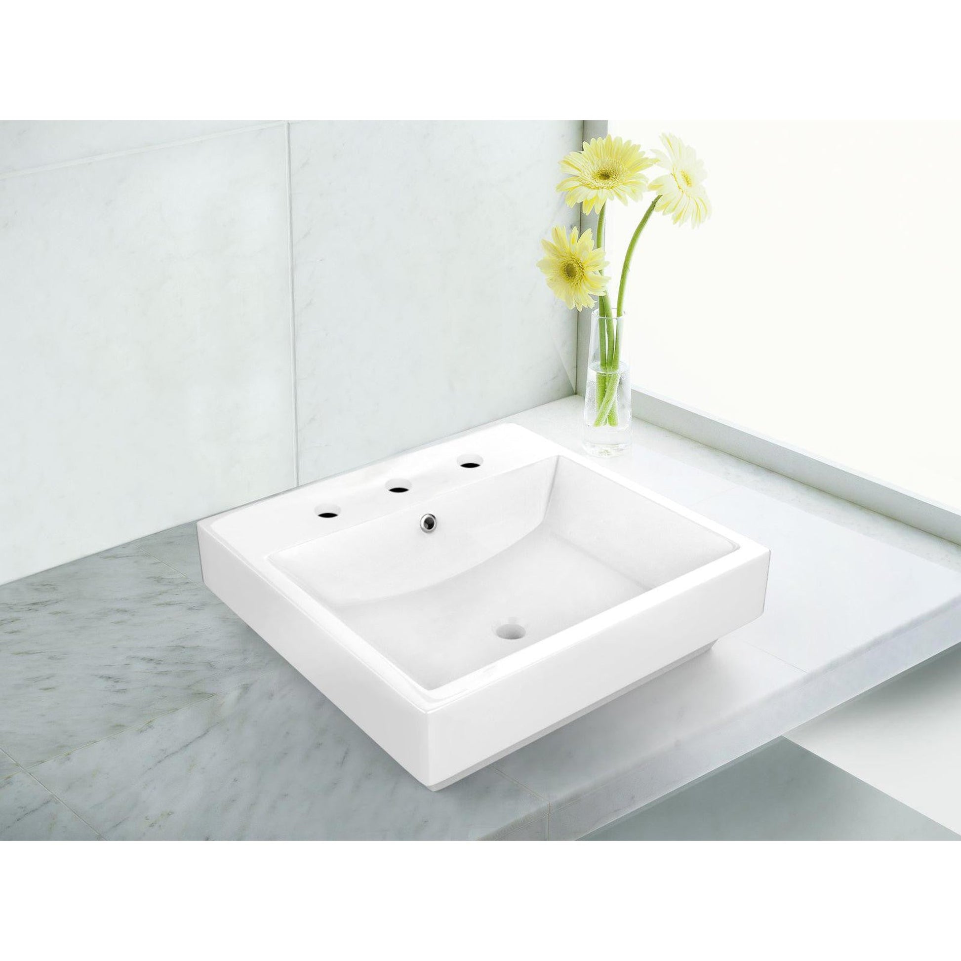 American Imaginations AI-22418 21" White Rectangular Ceramic Above Counter Bathroom Vessel Sink Set