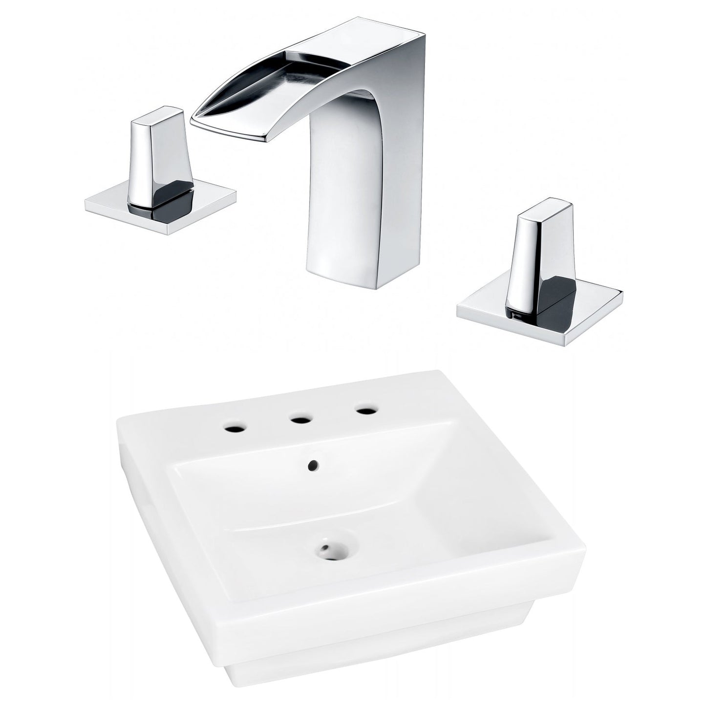 American Imaginations AI-22419 21" White Rectangular Ceramic Above Counter Bathroom Vessel Sink Set