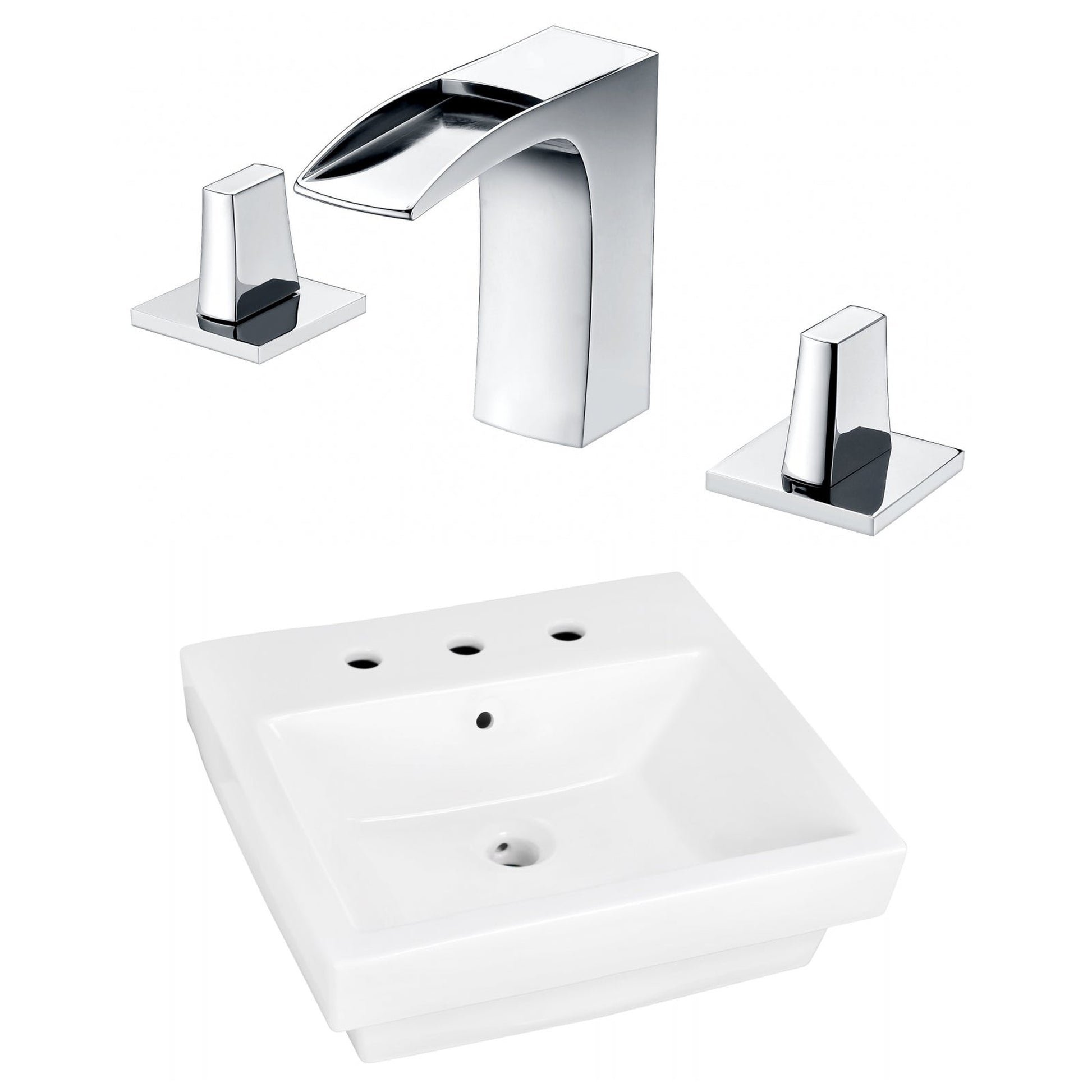 American Imaginations AI-22419 21" White Rectangular Ceramic Above Counter Bathroom Vessel Sink Set