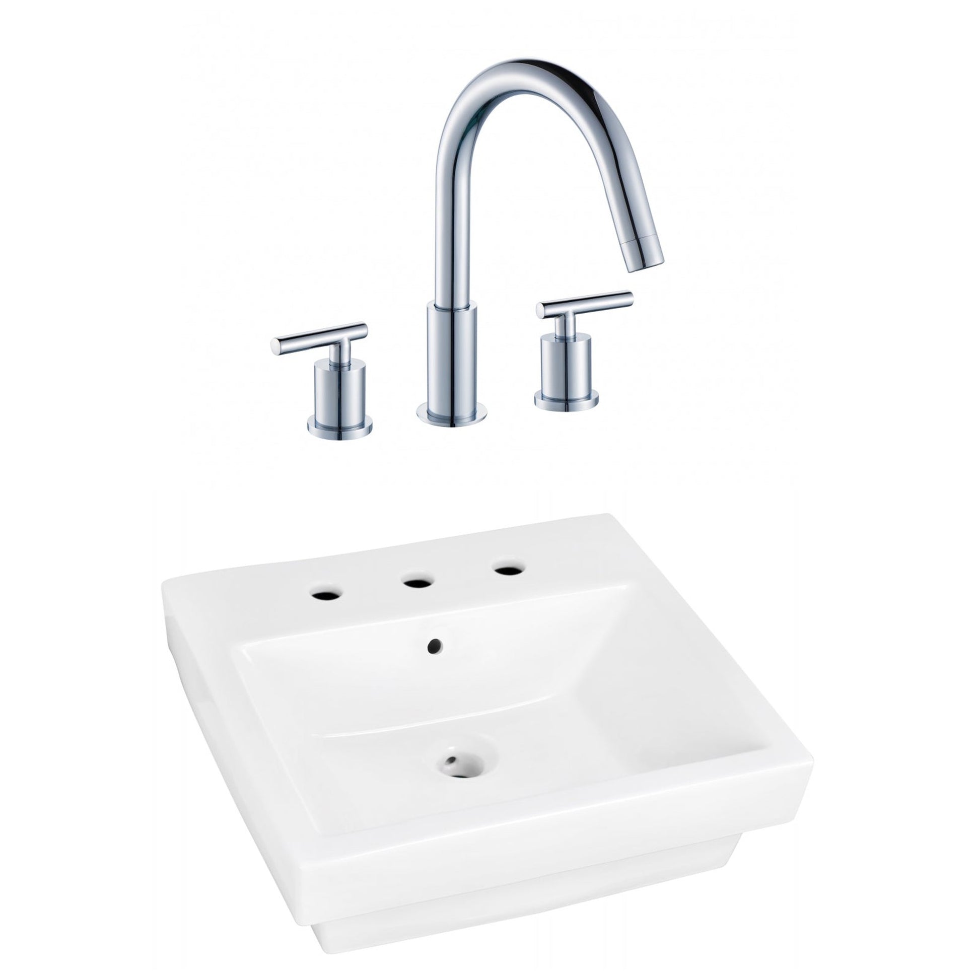 American Imaginations AI-22421 21" White Rectangular Ceramic Above Counter Bathroom Vessel Sink Set