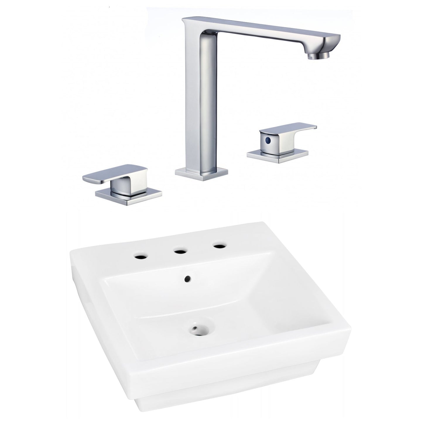 American Imaginations AI-22423 21" White Rectangular Ceramic Above Counter Bathroom Vessel Sink Set