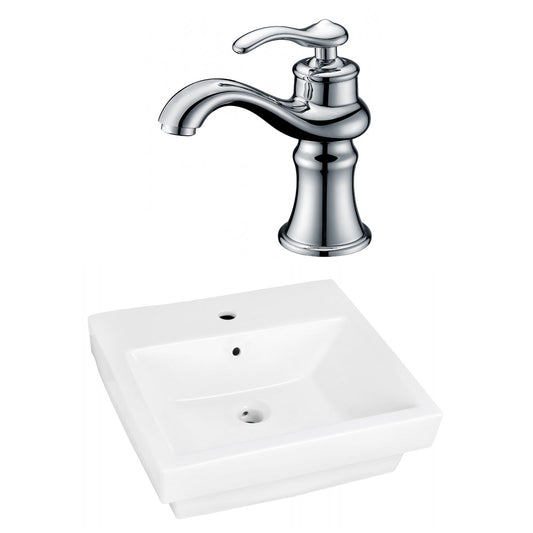American Imaginations AI-22425 21" White Rectangular Ceramic Semi-Recessed Bathroom Vessel Sink Set