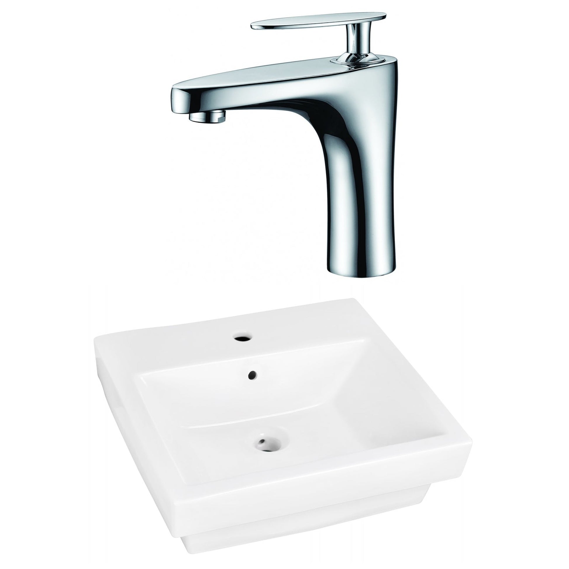 American Imaginations AI-22426 21" White Rectangular Ceramic Semi-Recessed Bathroom Vessel Sink Set