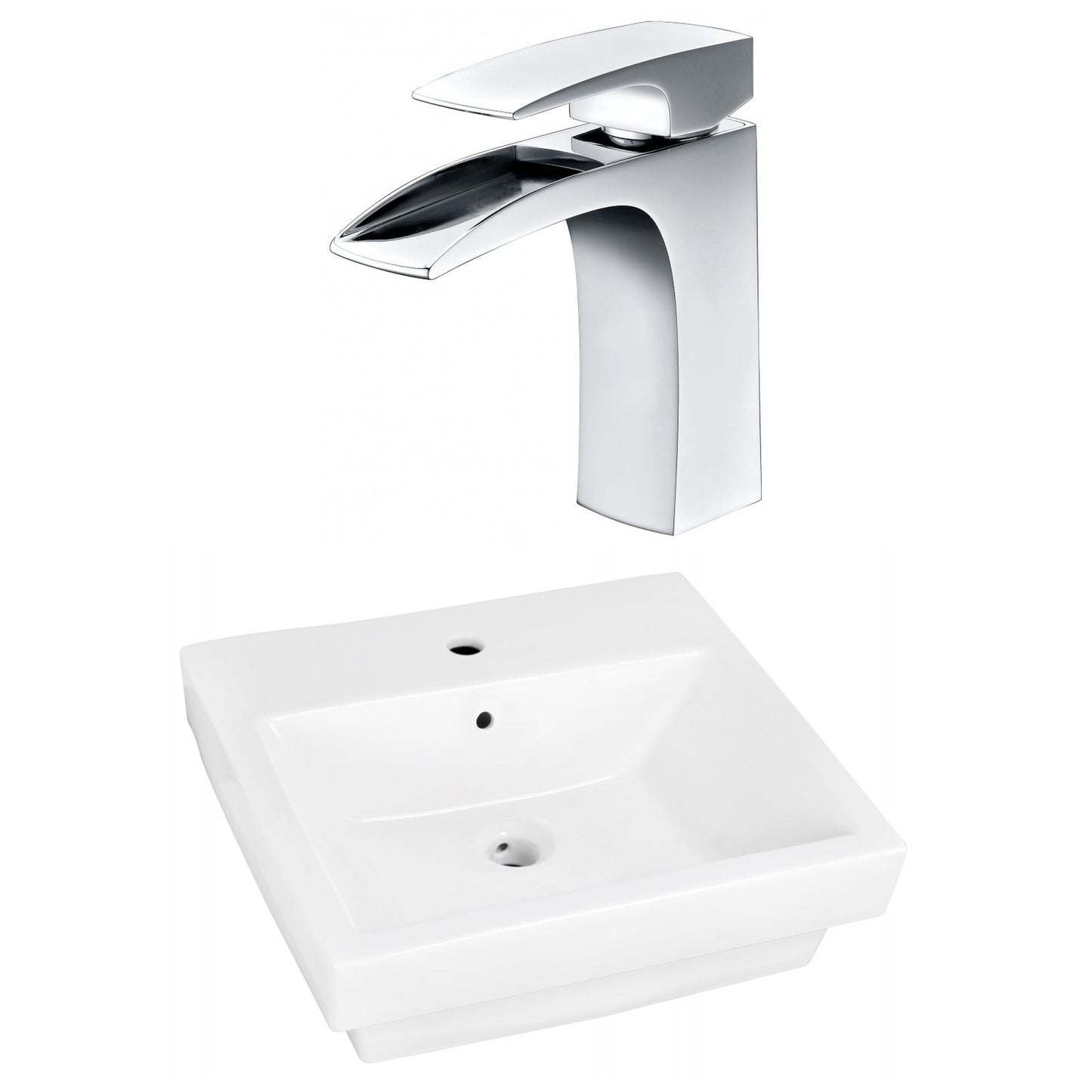 American Imaginations AI-22428 21" White Rectangular Ceramic Semi-Recessed Bathroom Vessel Sink Set