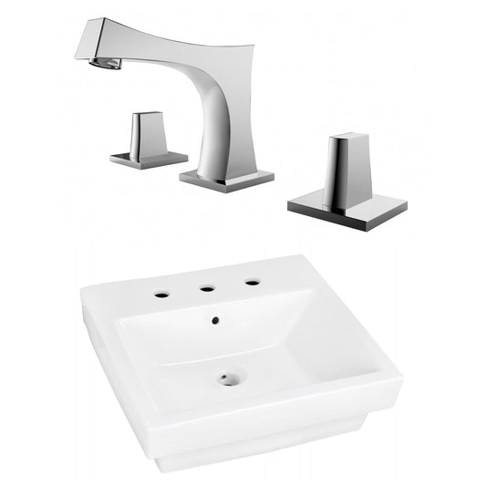 American Imaginations AI-22433 21" White Rectangular Ceramic Semi-Recessed Bathroom Vessel Sink Set
