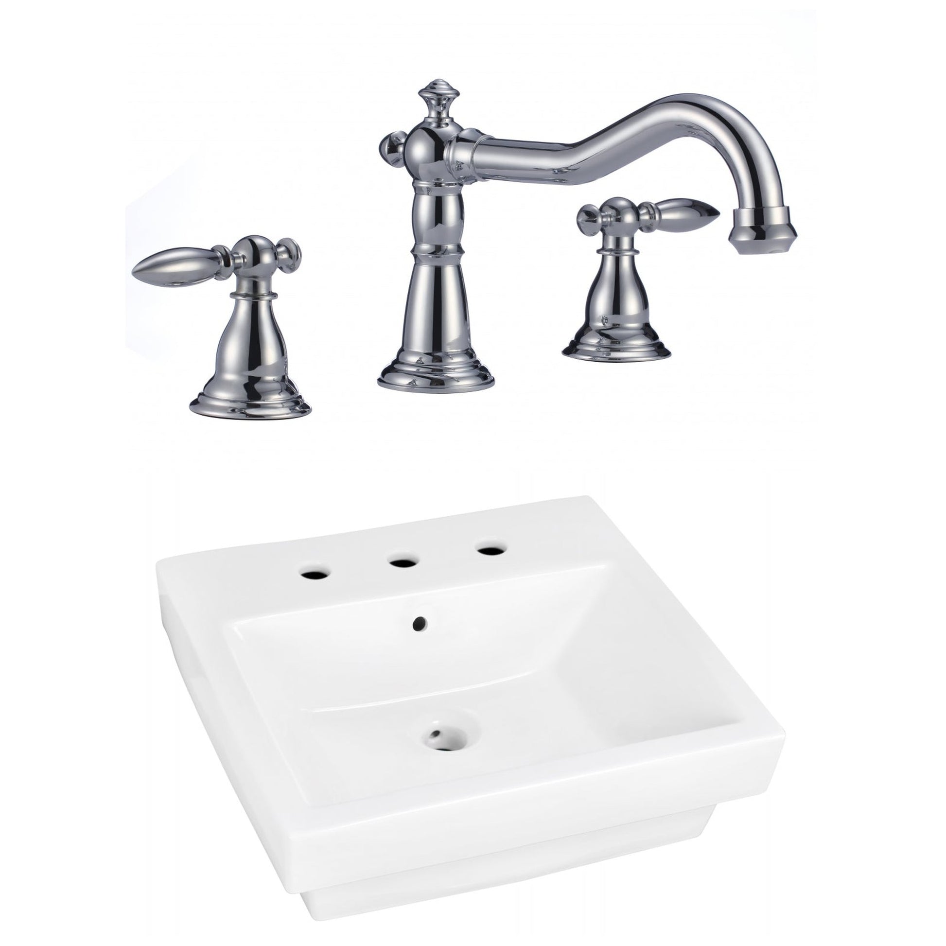 American Imaginations AI-22437 21" White Rectangular Ceramic Semi-Recessed Bathroom Vessel Sink Set