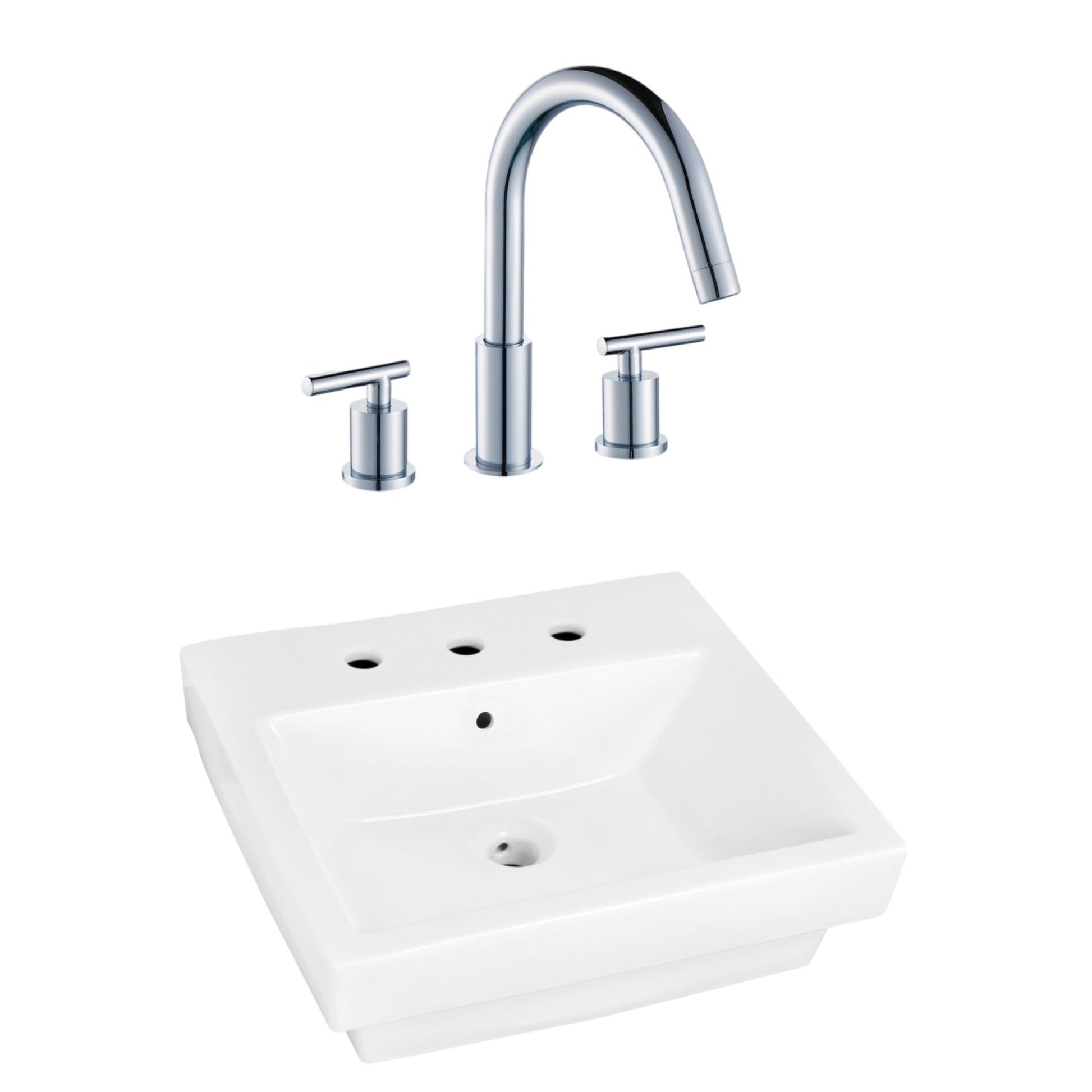 American Imaginations AI-22438 21" White Rectangular Ceramic Semi-Recessed Bathroom Vessel Sink Set