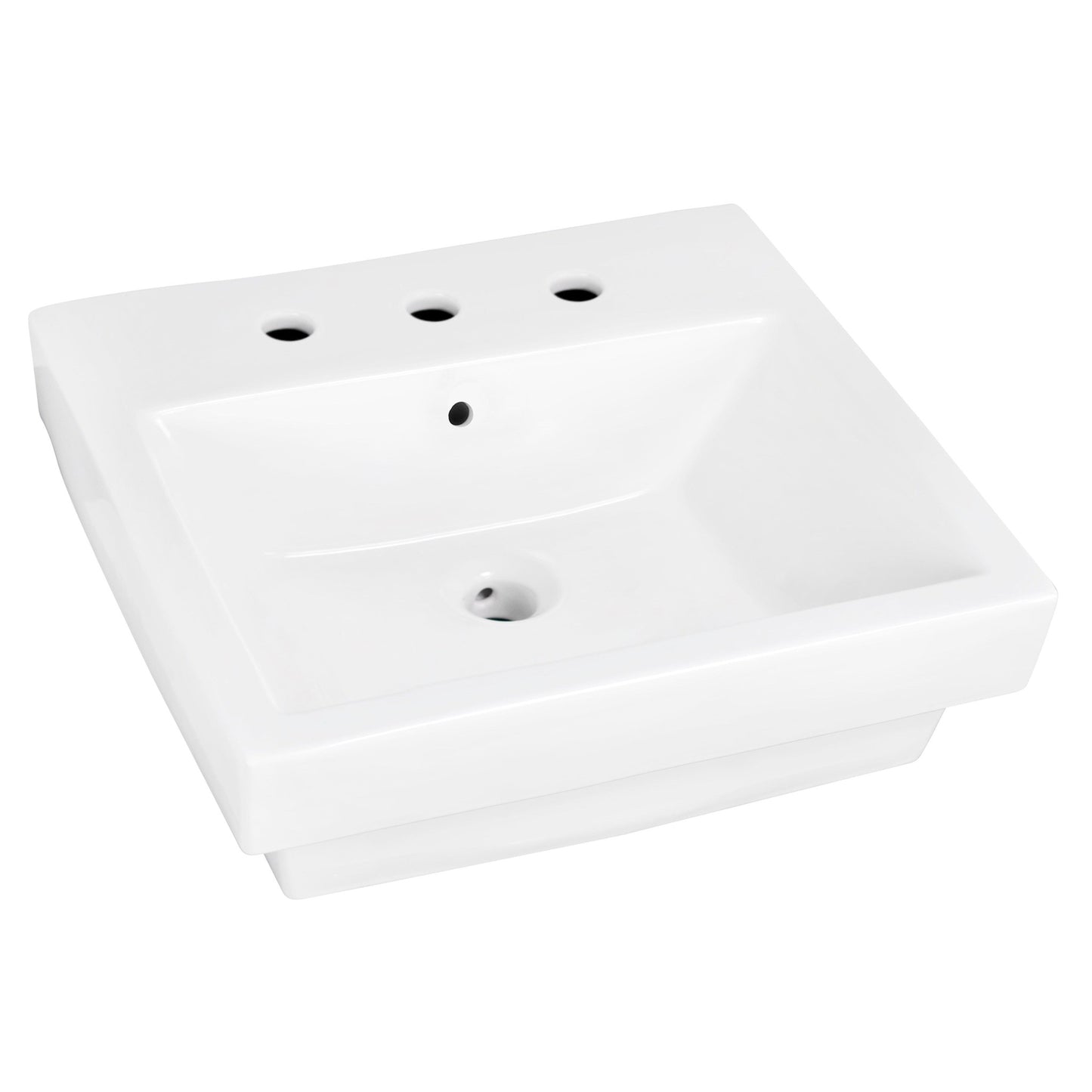 American Imaginations AI-22439 21" White Rectangular Ceramic Semi-Recessed Bathroom Vessel Sink Set