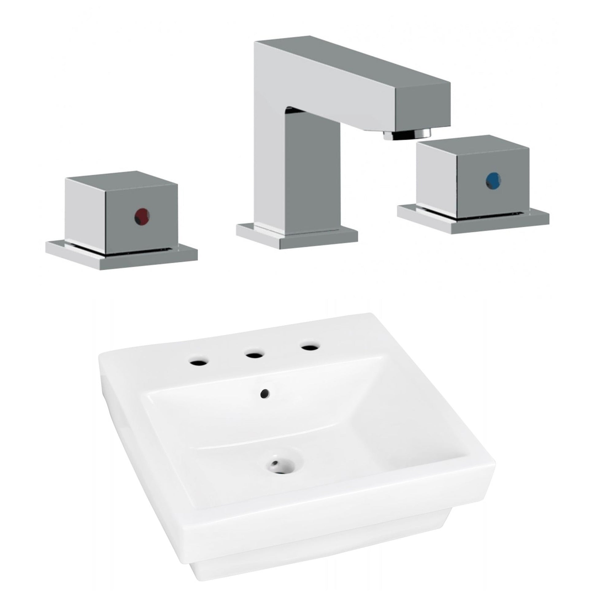 American Imaginations AI-22439 21" White Rectangular Ceramic Semi-Recessed Bathroom Vessel Sink Set