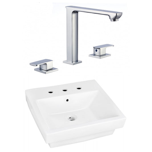 American Imaginations AI-22440 21" White Rectangular Ceramic Semi-Recessed Bathroom Vessel Sink Set