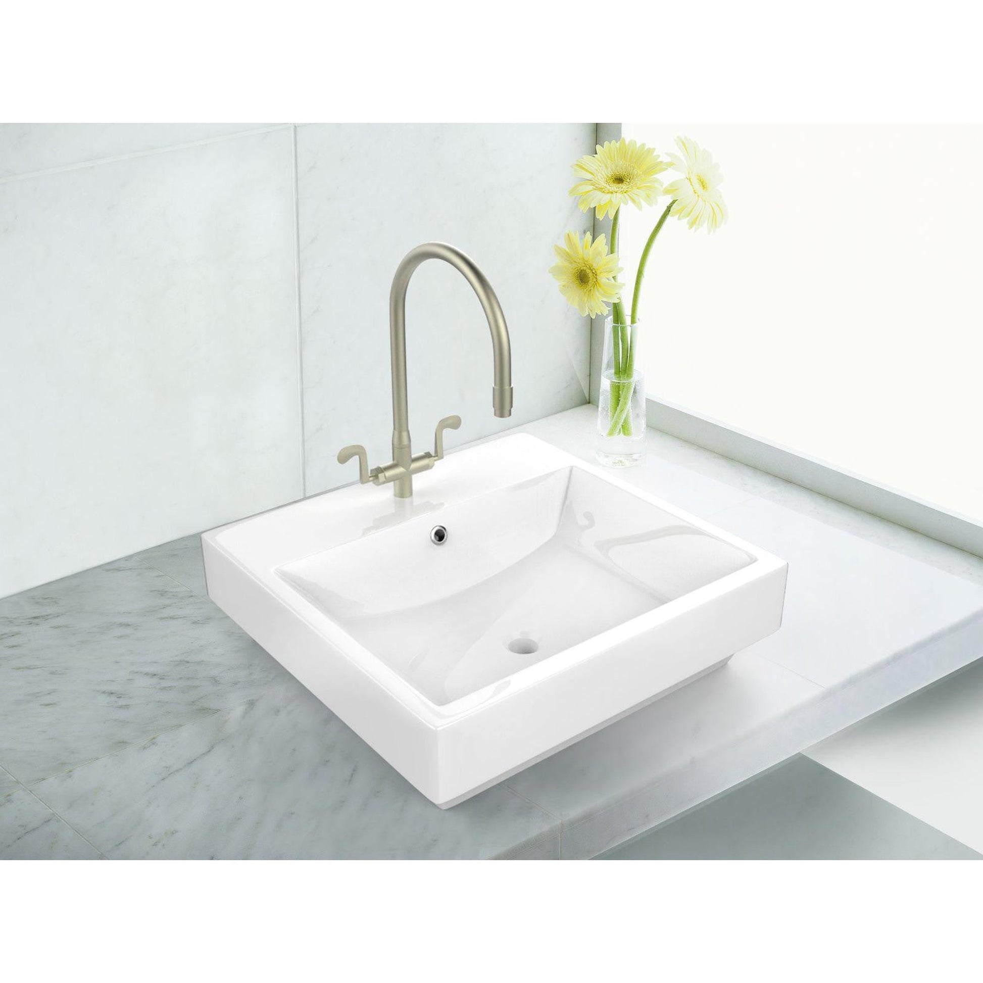 American Imaginations AI-22442 19" White Rectangular Ceramic Above Counter Bathroom Vessel Sink Set