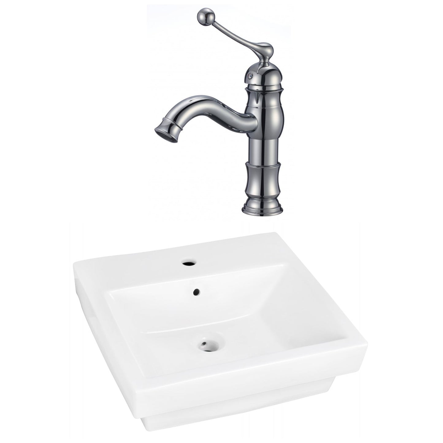 American Imaginations AI-22447 19" White Rectangular Ceramic Above Counter Bathroom Vessel Sink Set