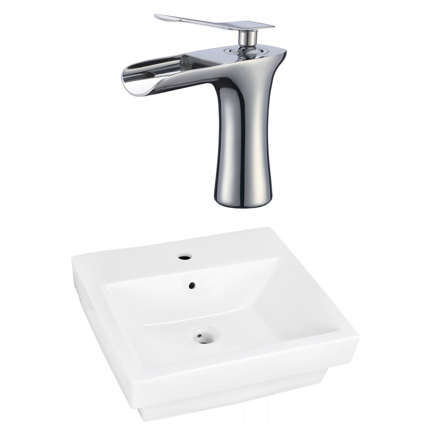 American Imaginations AI-22448 19" White Rectangular Ceramic Above Counter Bathroom Vessel Sink Set