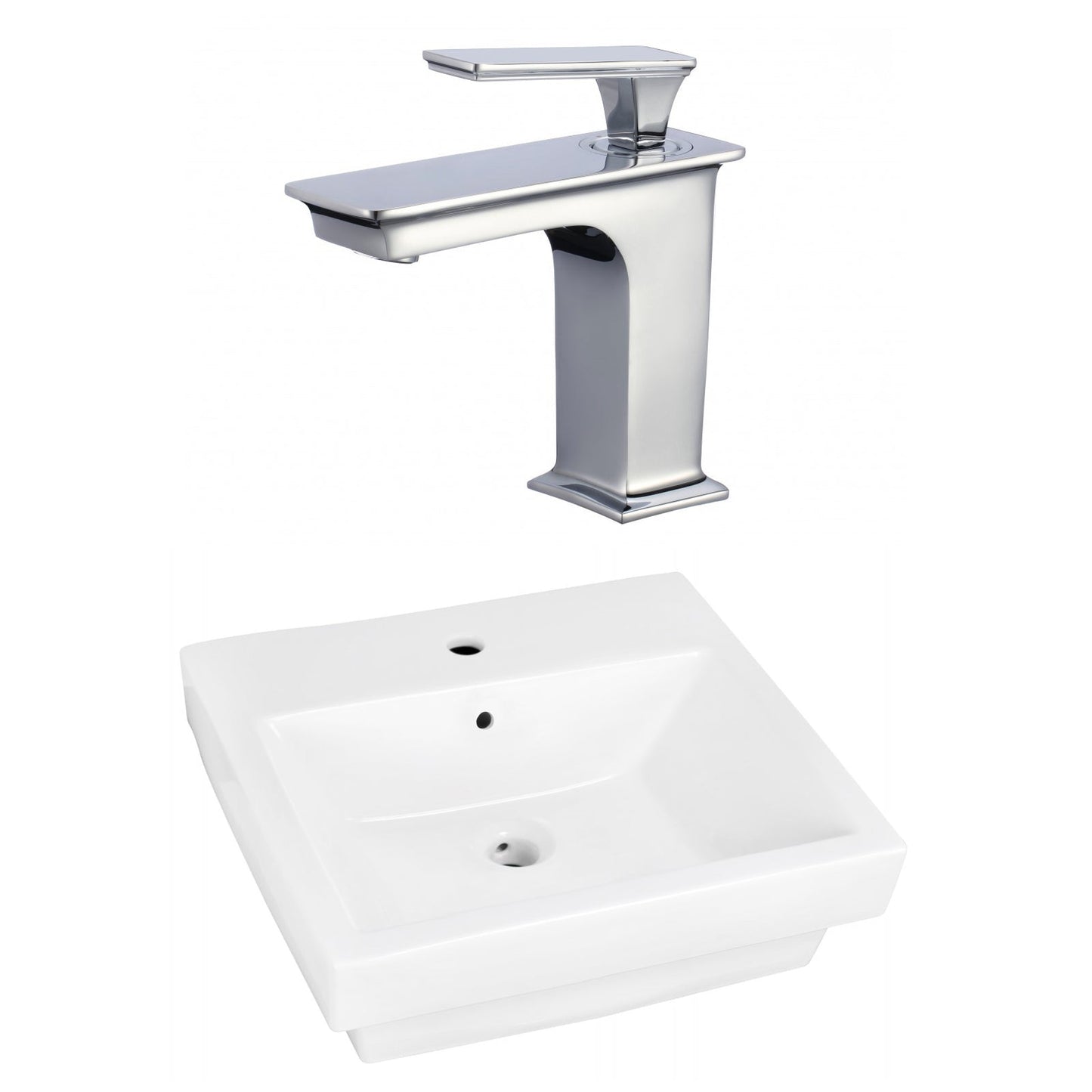 American Imaginations AI-22449 19" White Rectangular Ceramic Above Counter Bathroom Vessel Sink Set