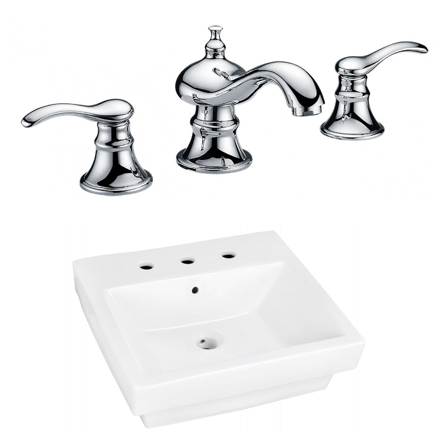 American Imaginations AI-22451 19" White Rectangular Ceramic Above Counter Bathroom Vessel Sink Set