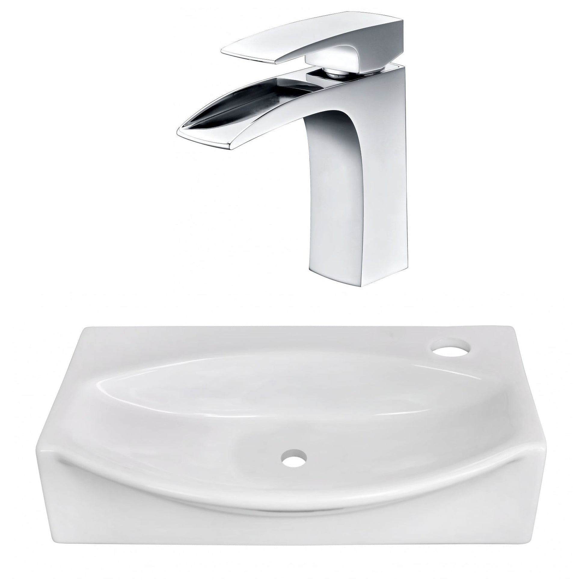 American Imaginations AI-22471 17" White Unique Ceramic Wall Mount Bathroom Vessel Sink Set