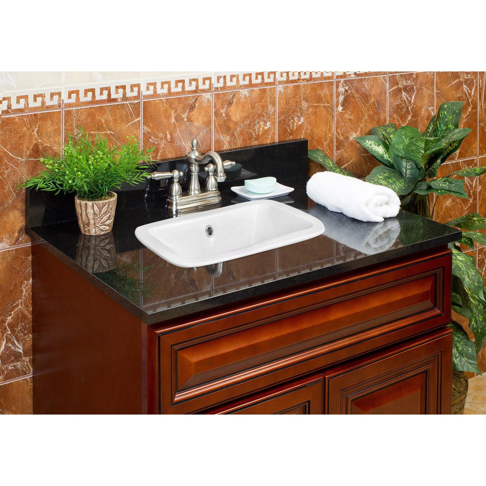 American Imaginations AI-22481 22" White Rectangular Ceramic Drop In Bathroom Vessel Sink Set
