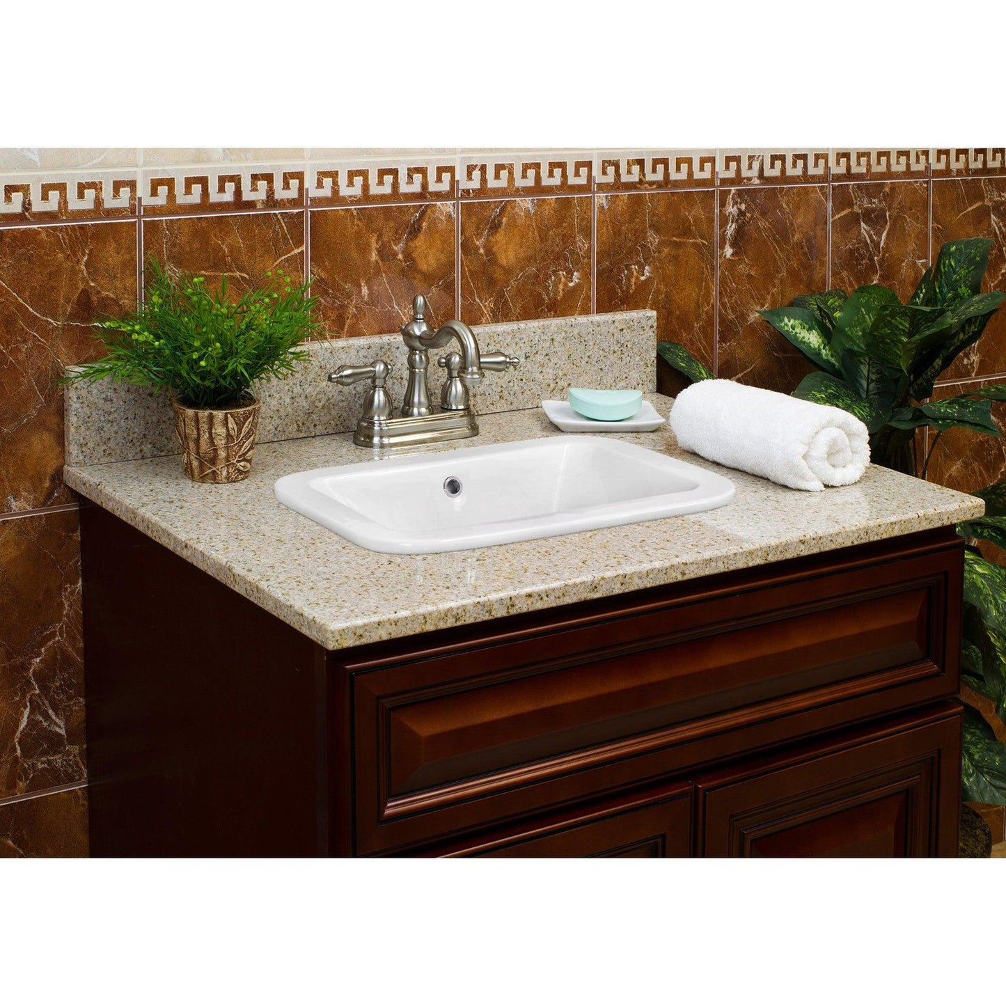 American Imaginations AI-22483 22" White Rectangular Ceramic Drop In Bathroom Vessel Sink Set