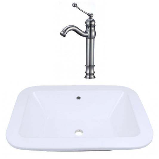 American Imaginations AI-22483 22" White Rectangular Ceramic Drop In Bathroom Vessel Sink Set