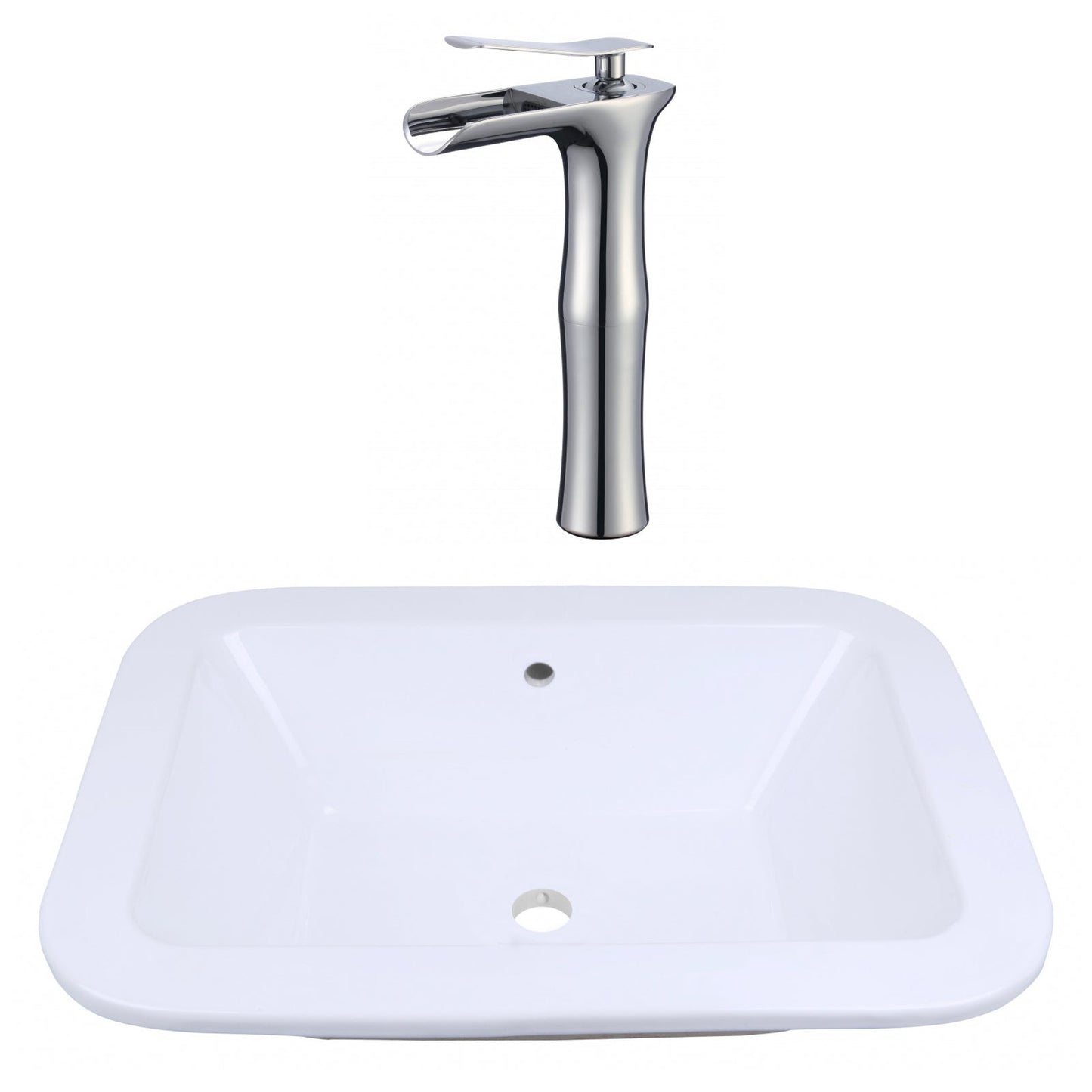 American Imaginations AI-22484 22" White Rectangular Ceramic Drop In Bathroom Vessel Sink Set