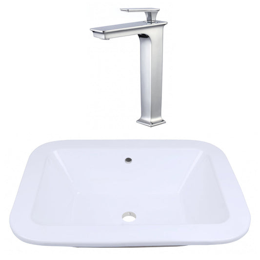 American Imaginations AI-22485 22" White Rectangular Ceramic Drop In Bathroom Vessel Sink Set