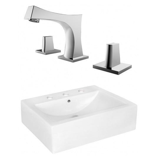 American Imaginations AI-22486 20" White Rectangular Ceramic Above Counter Bathroom Vessel Sink Set