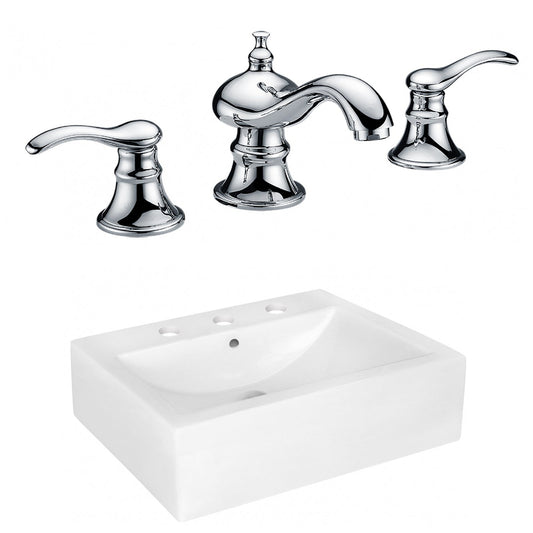 American Imaginations AI-22487 20" White Rectangular Ceramic Above Counter Bathroom Vessel Sink Set