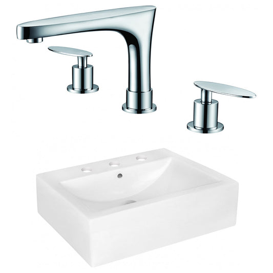 American Imaginations AI-22488 20" White Rectangular Ceramic Above Counter Bathroom Vessel Sink Set