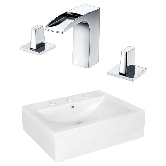 American Imaginations AI-22489 20" White Rectangular Ceramic Above Counter Bathroom Vessel Sink Set