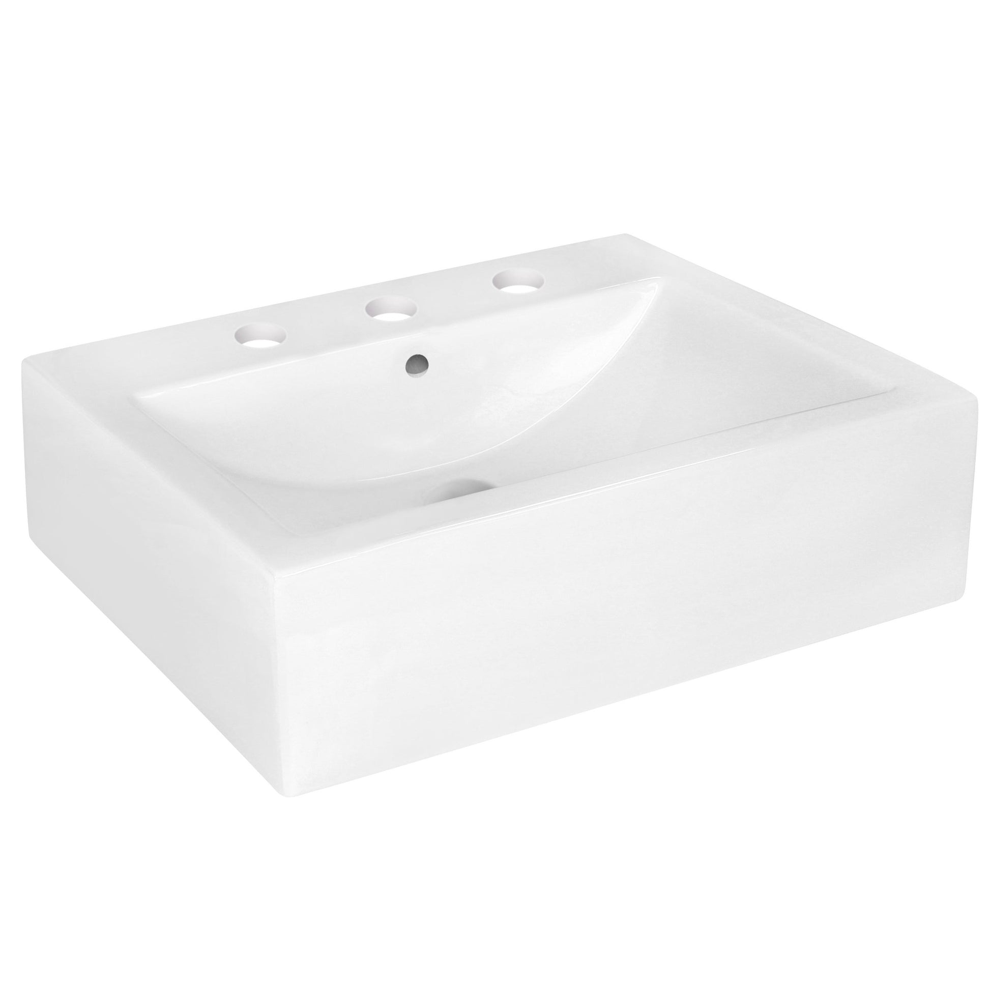 American Imaginations AI-22490 20" White Rectangular Ceramic Above Counter Bathroom Vessel Sink Set