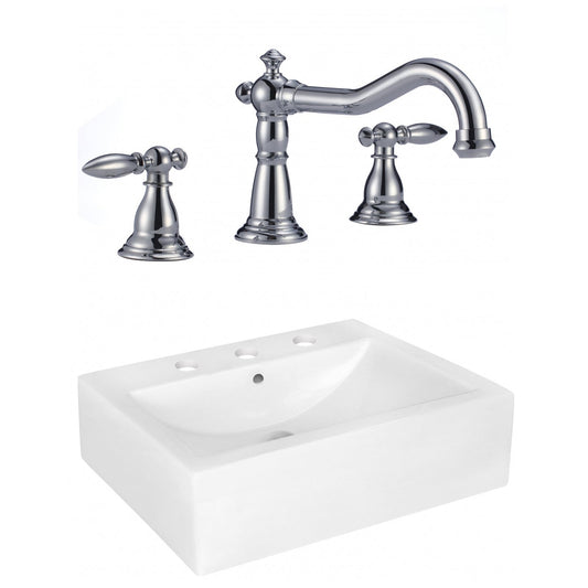 American Imaginations AI-22490 20" White Rectangular Ceramic Above Counter Bathroom Vessel Sink Set